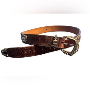Brighton VTG Brown & silver medallion embellishments Leather Belt  – Size Large